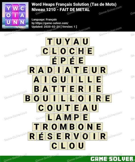 Solution Wordalot Niveau 1210 .